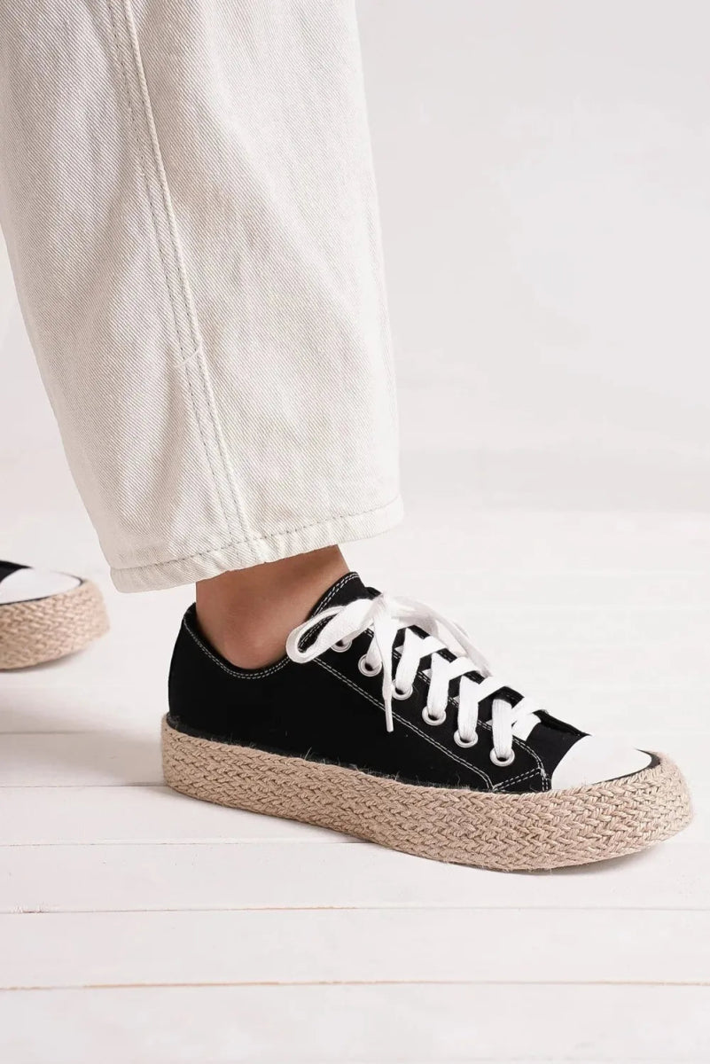 Lace Up Woven Espadrille Sole Sneakers for Everyday Style - AMVIM