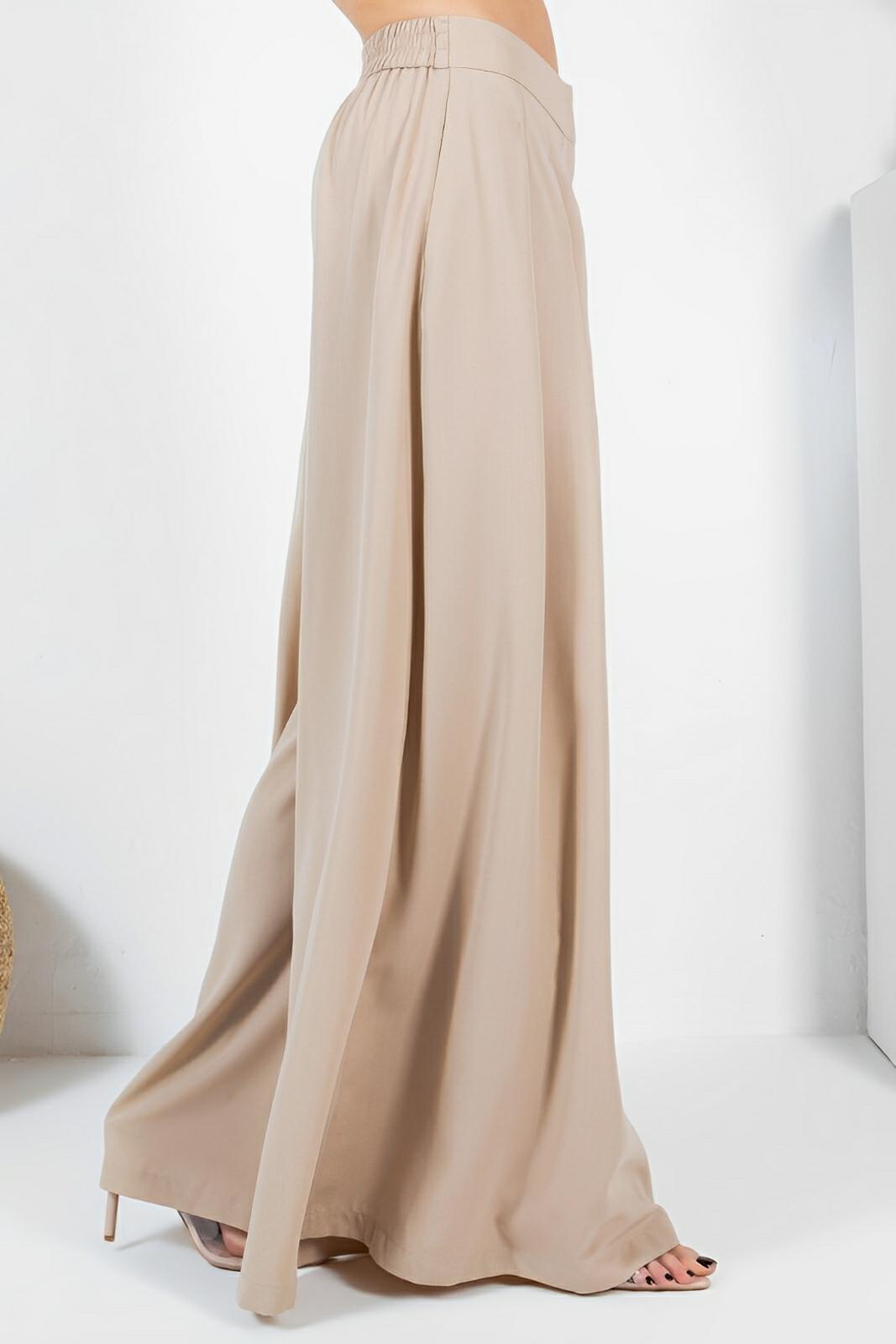 Large Hem Wide Leg Pleated Solid Pants - AMVIM