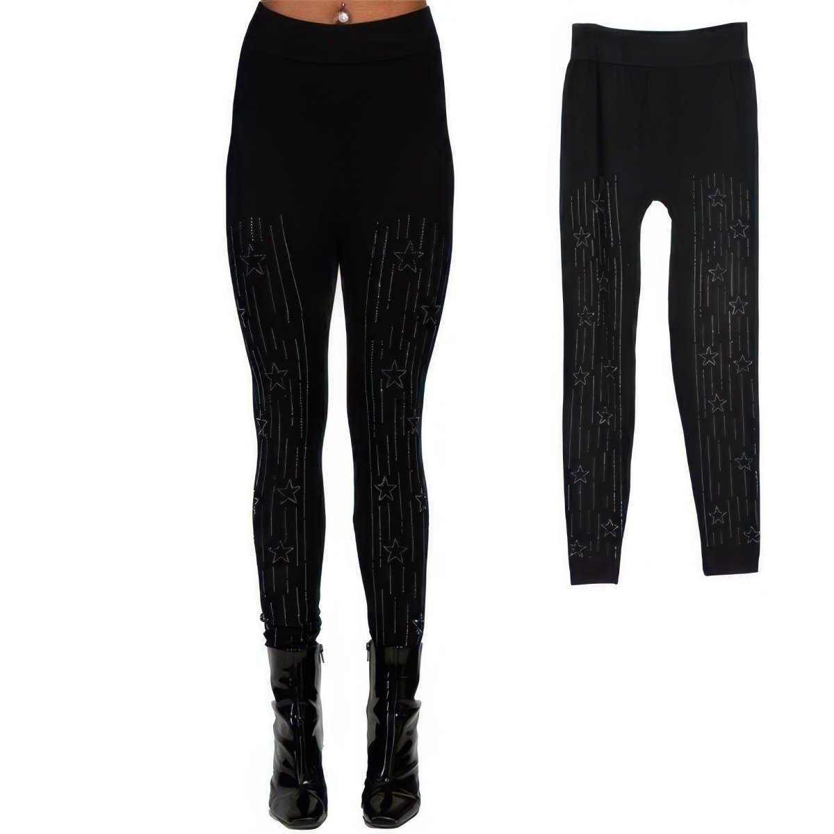 Leggings high waisted stretch rhinestone star detail black - AMVIM