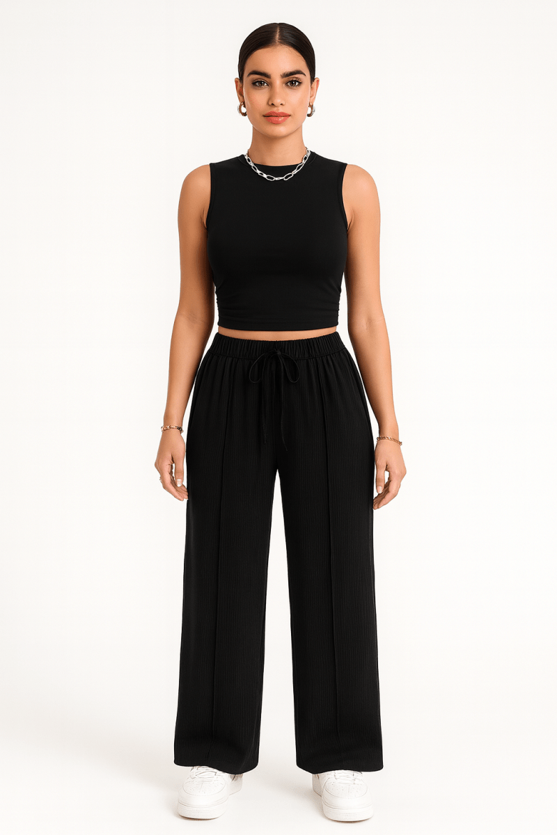 Loungewear Set Sleeveless Drawstring Viscose Summer Outfit - AMVIM