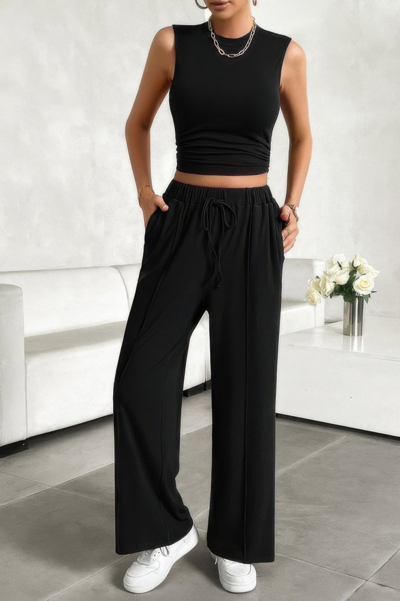 Loungewear Set Sleeveless Drawstring Viscose Summer Outfit - AMVIM