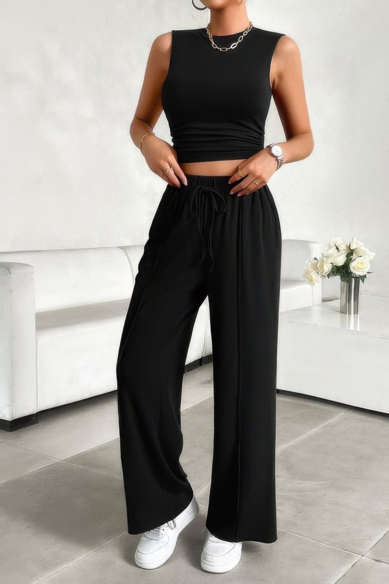 Loungewear Set Sleeveless Drawstring Viscose Summer Outfit - AMVIM