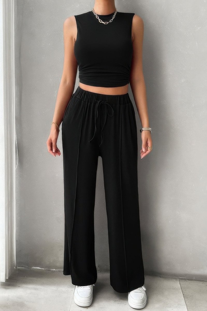 Loungewear Set Sleeveless Drawstring Viscose Summer Outfit - AMVIM