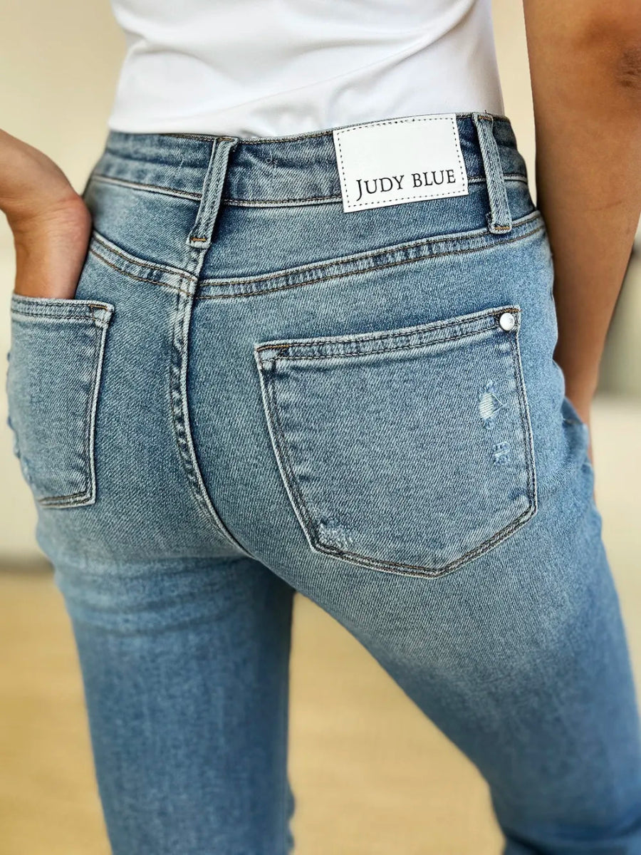 Mid Rise Destroyed Hem Distressed Jeans for Women - AMVIM