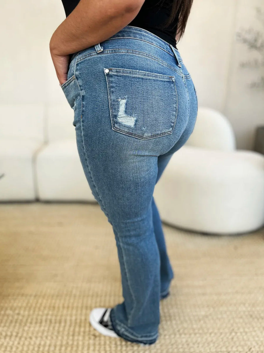 Mid Rise Destroyed Hem Distressed Jeans for Women - AMVIM