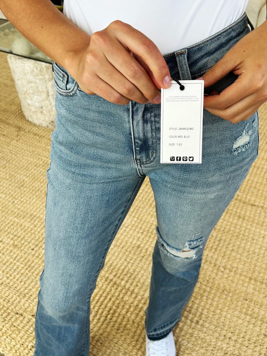 Mid Rise Destroyed Hem Distressed Jeans for Women - AMVIM