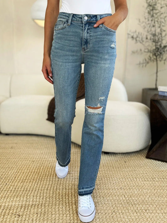 Mid Rise Destroyed Hem Distressed Jeans for Women - AMVIM