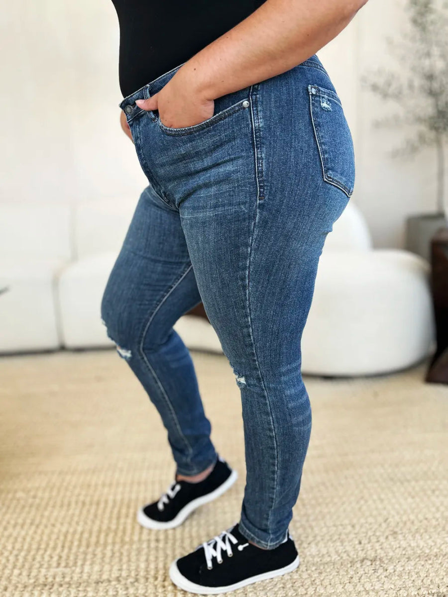 Mid Waist Distressed Slim Fit Denim Jeans for Women - AMVIM