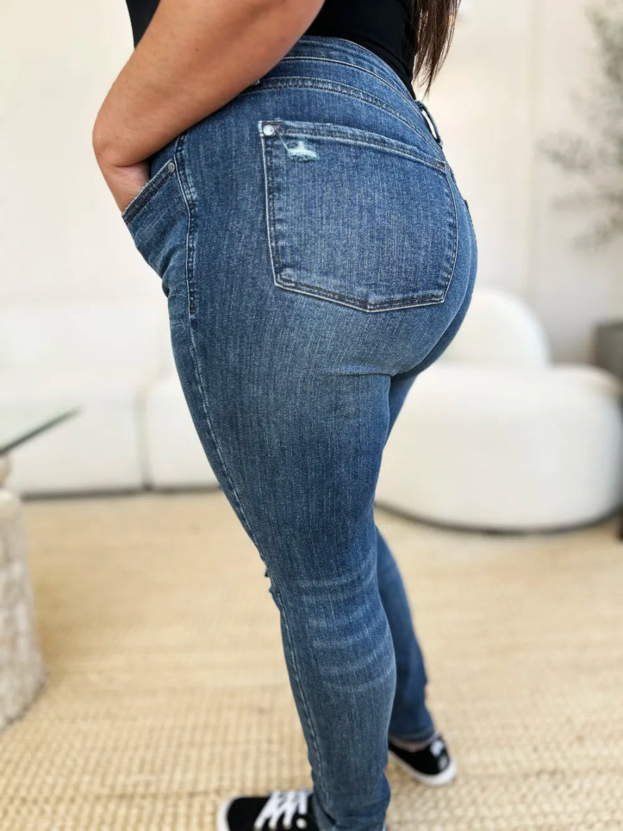 Mid Waist Distressed Slim Fit Denim Jeans for Women - AMVIM