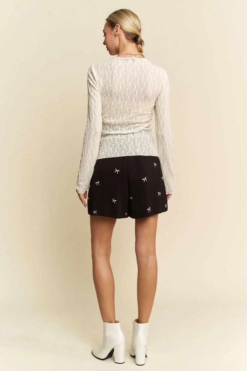 Mock Neck Knit Top With Elegant Textured Detail, Long Sleeve - AMVIM