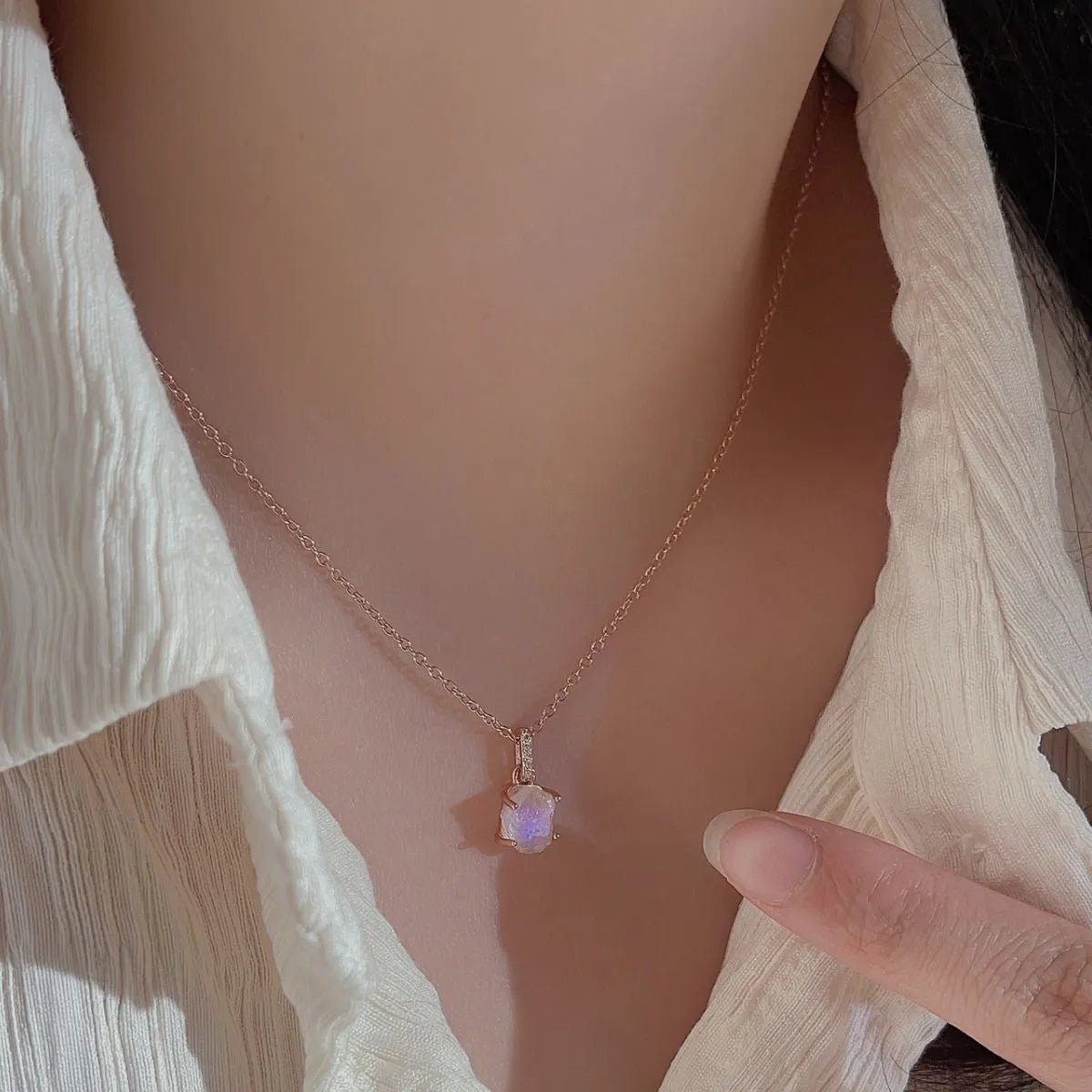 Moonstone 925 Silver Necklace with Chain Extension - AMVIM