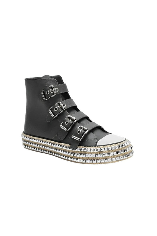 Multi - Buckle Studded Platform Sneakers for Streetwear Edge - AMVIM