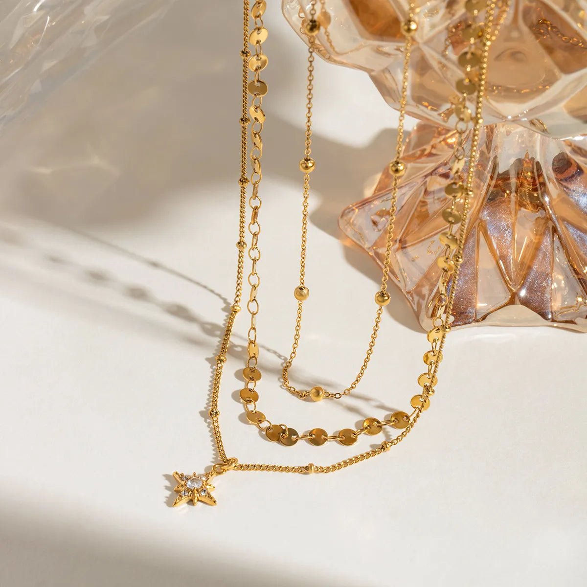 Necklace gold layered star pendant 18K stainless steel - AMVIM