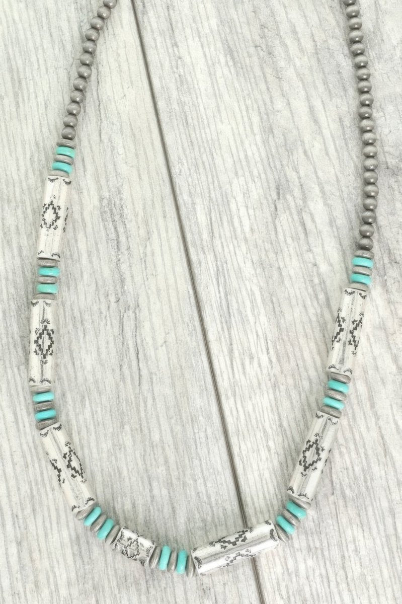 Necklace Western Navajo Barrel Beads Silver Turquoise - AMVIM