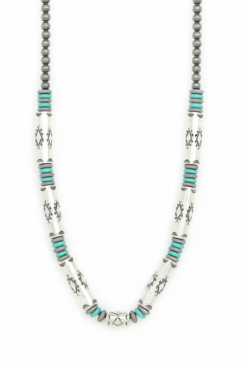 Necklace Western Navajo Barrel Beads Silver Turquoise - AMVIM