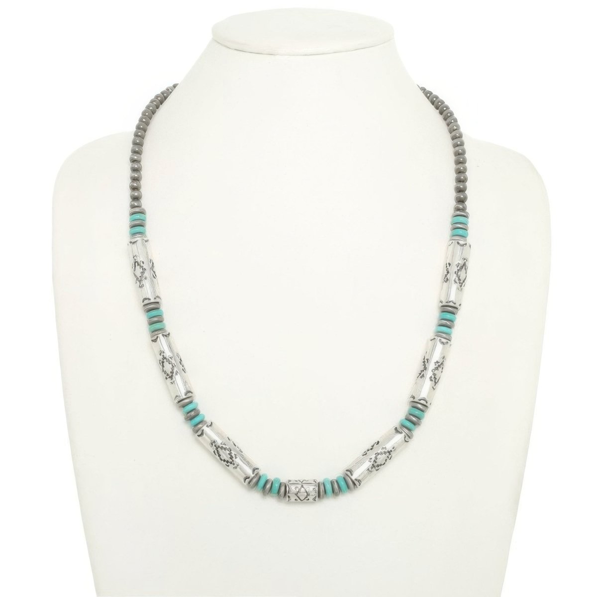 Necklace Western Navajo Barrel Beads Silver Turquoise - AMVIM
