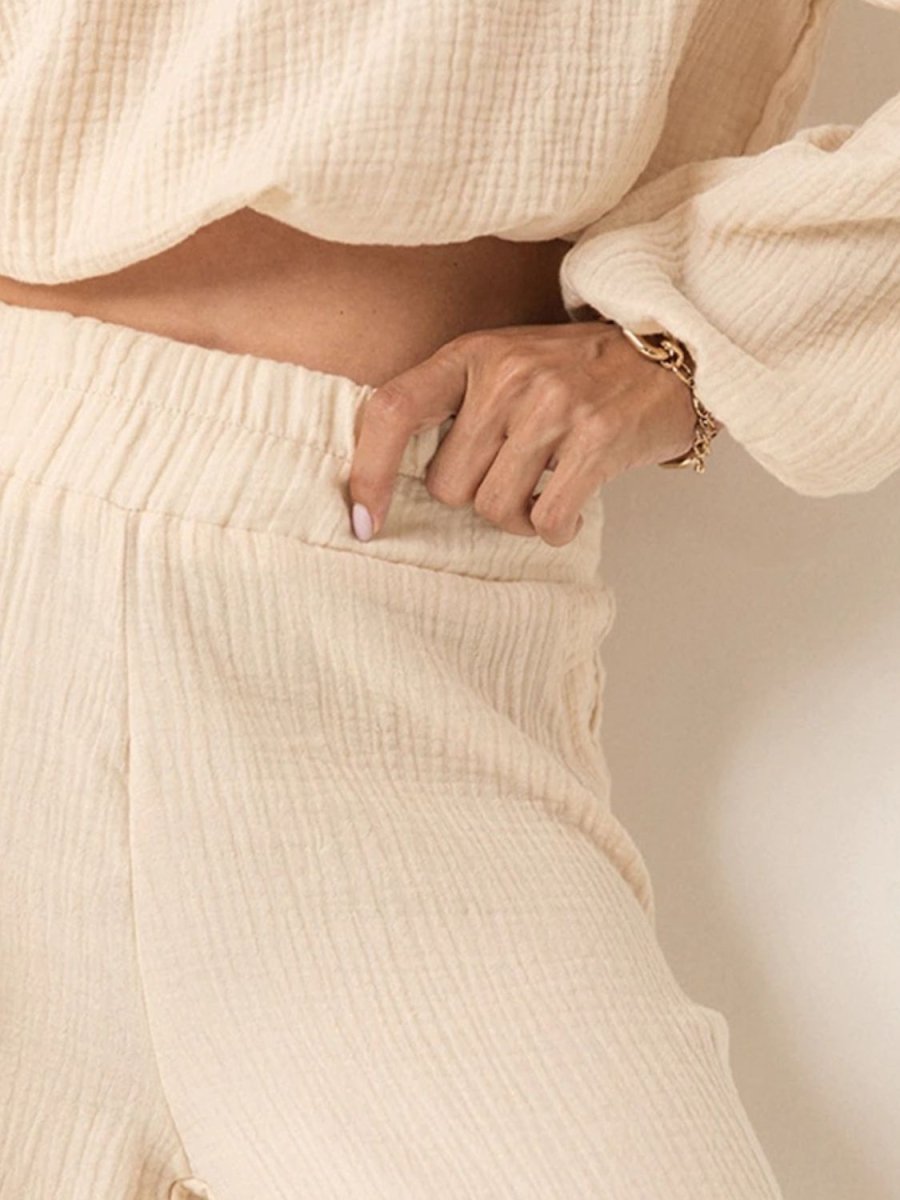 Off Shoulder Long Sleeve Top and Pants Set - AMVIM