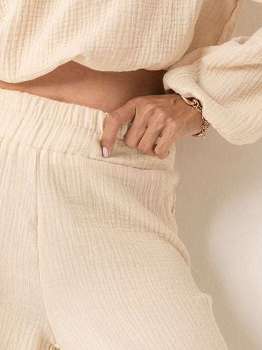 Off Shoulder Long Sleeve Top and Pants Set - AMVIM