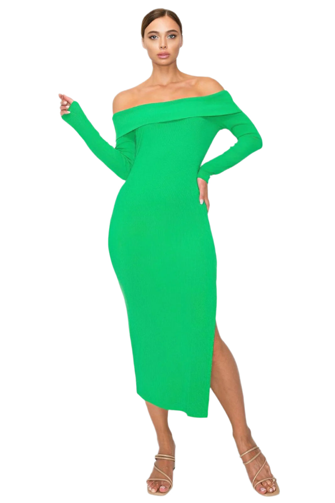 Off - shoulder Rib Midi Dress - AMVIM