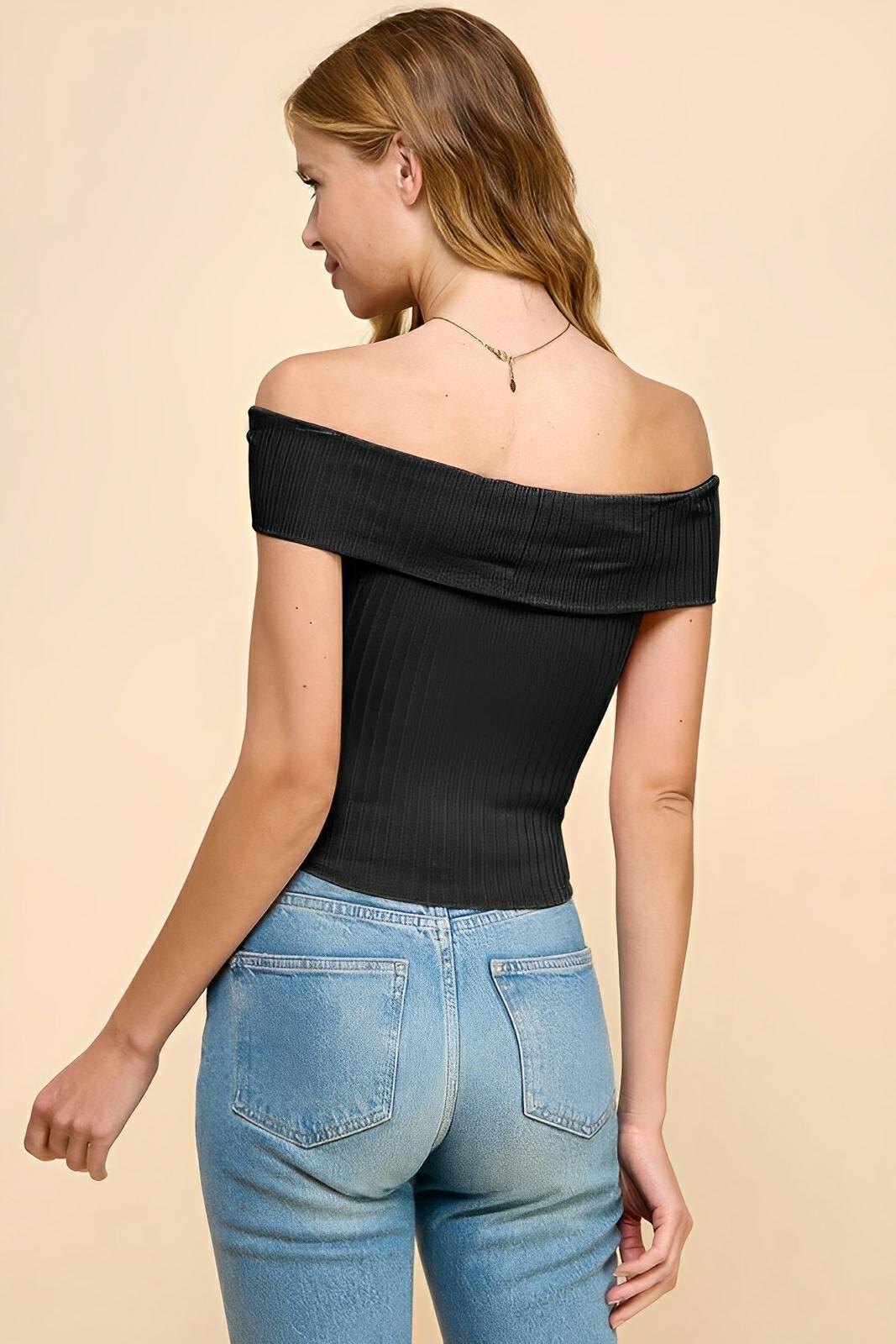 Off Shoulder Ribbed Top - AMVIM