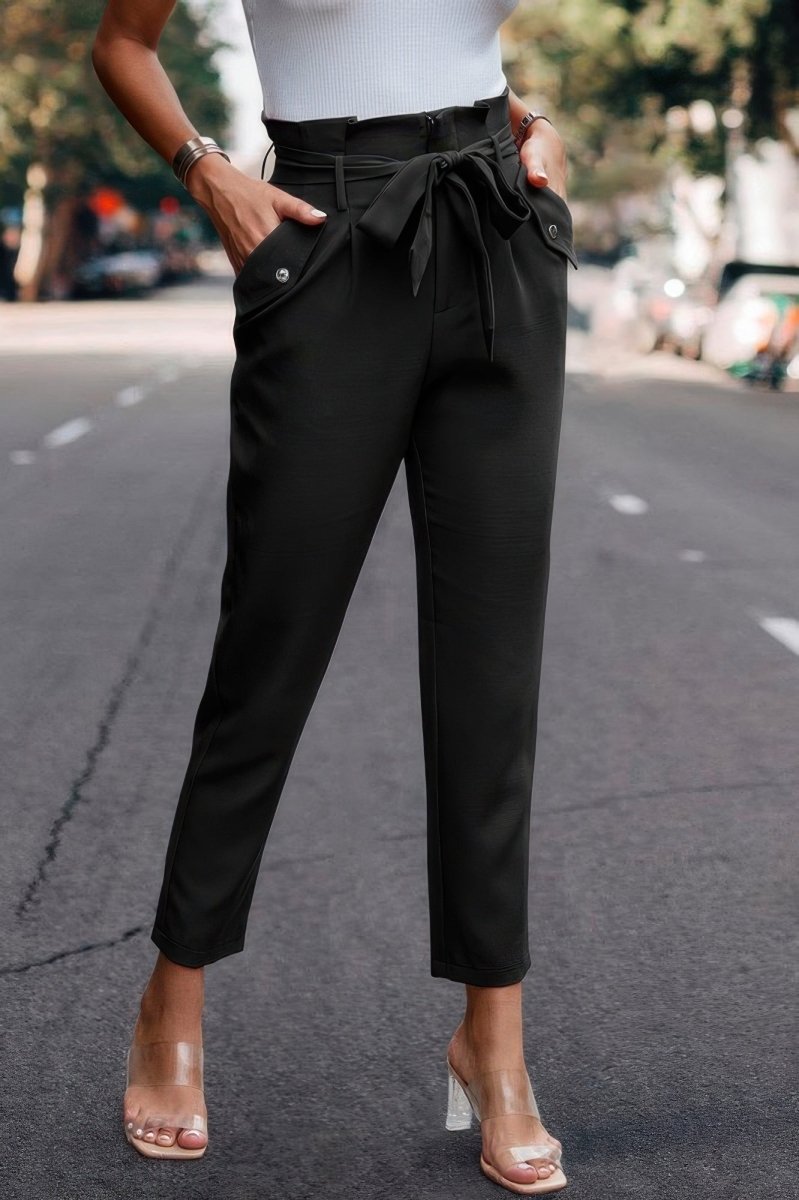 Pants Black Stretch‑Blend High‑Waist Tailored Tapered - AMVIM