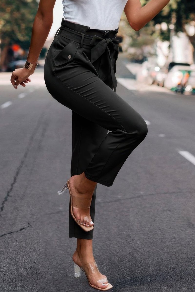 Pants Black Stretch‑Blend High‑Waist Tailored Tapered - AMVIM