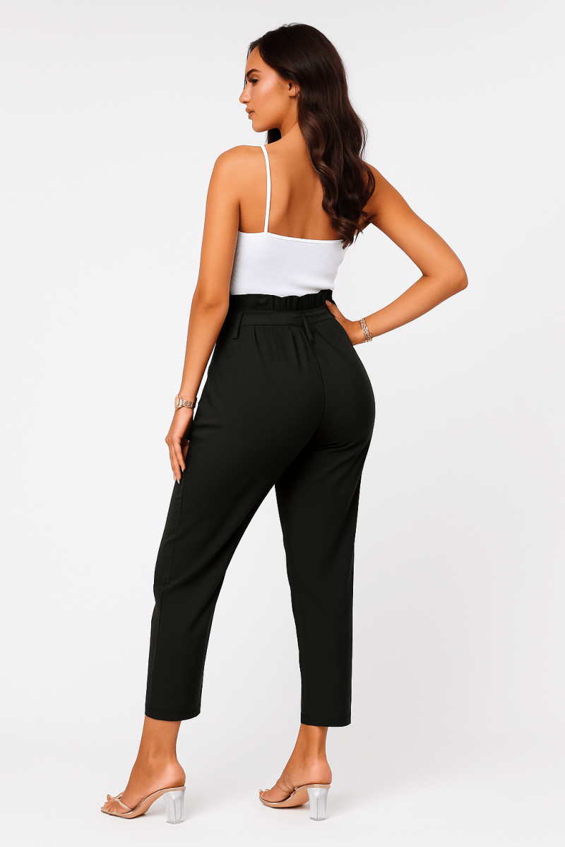 Pants Black Stretch‑Blend High‑Waist Tailored Tapered - AMVIM