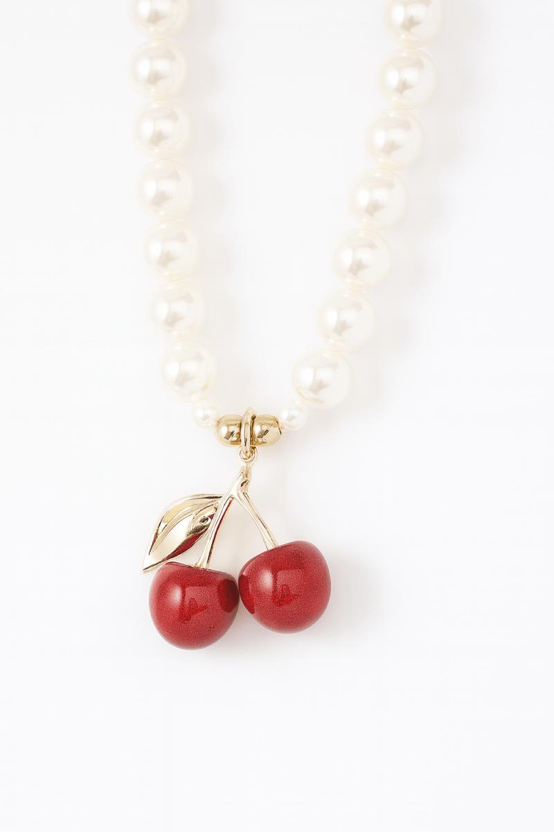 Pearl Cherry Pendant Necklace Set Vintage Style - AMVIM