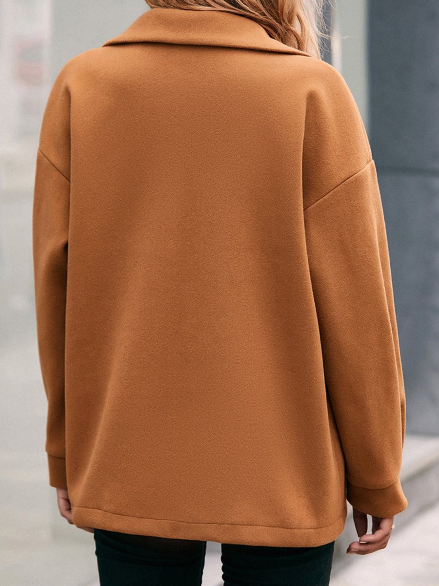 Pocketed Snap Down Dropped Shoulder Jacket - AMVIM
