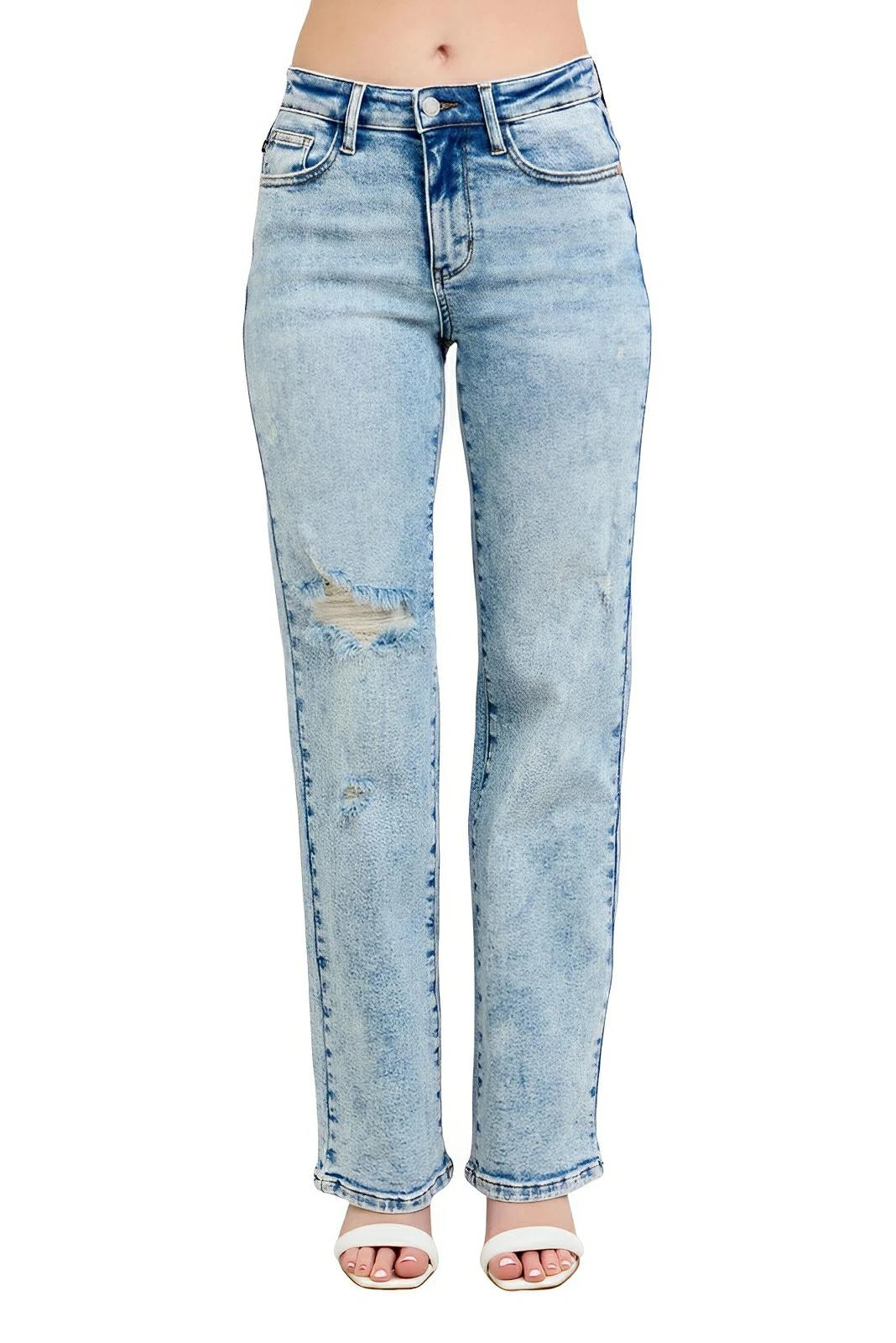 Premium Straight Leg High - Rise Jeans, Light Wash Look - AMVIM