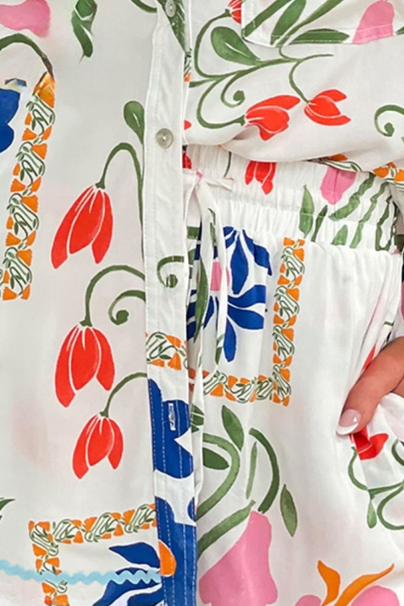 Printed Button Up Half Sleeve Top and Shorts Set - AMVIM