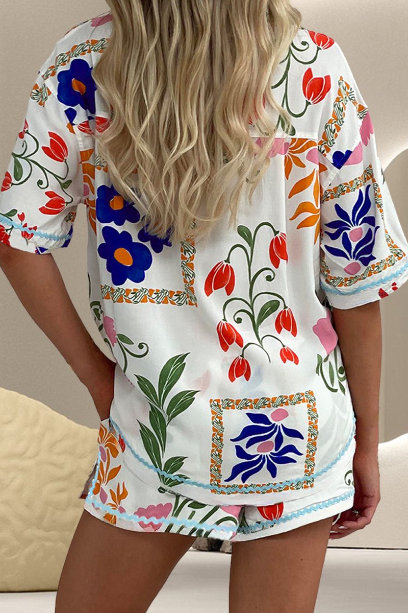 Printed Button Up Half Sleeve Top and Shorts Set - AMVIM