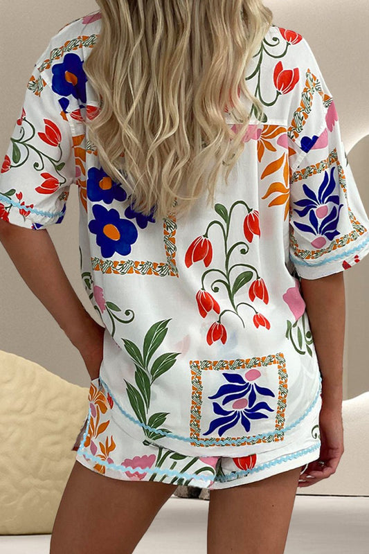 Printed Button Up Half Sleeve Top and Shorts Set - AMVIM