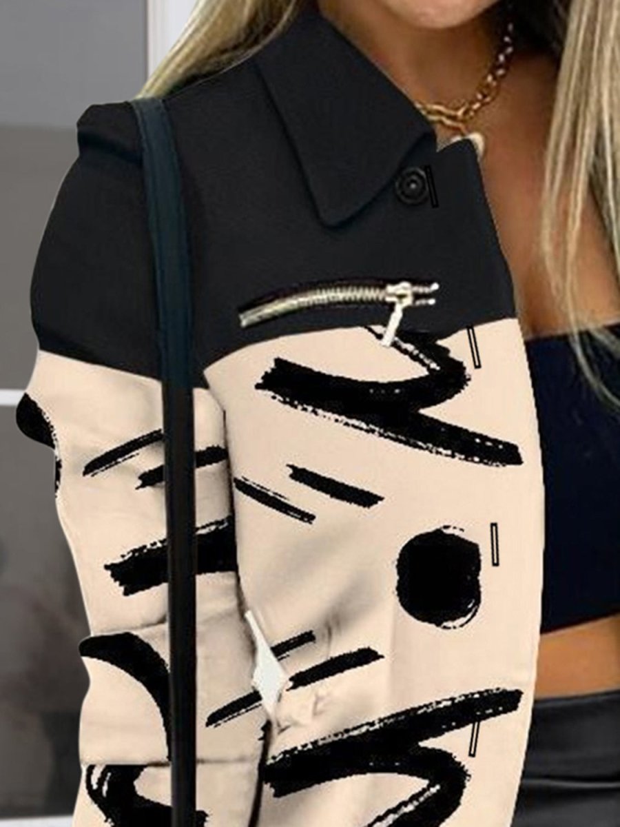Printed Button Up Zip Detail Shacket - AMVIM
