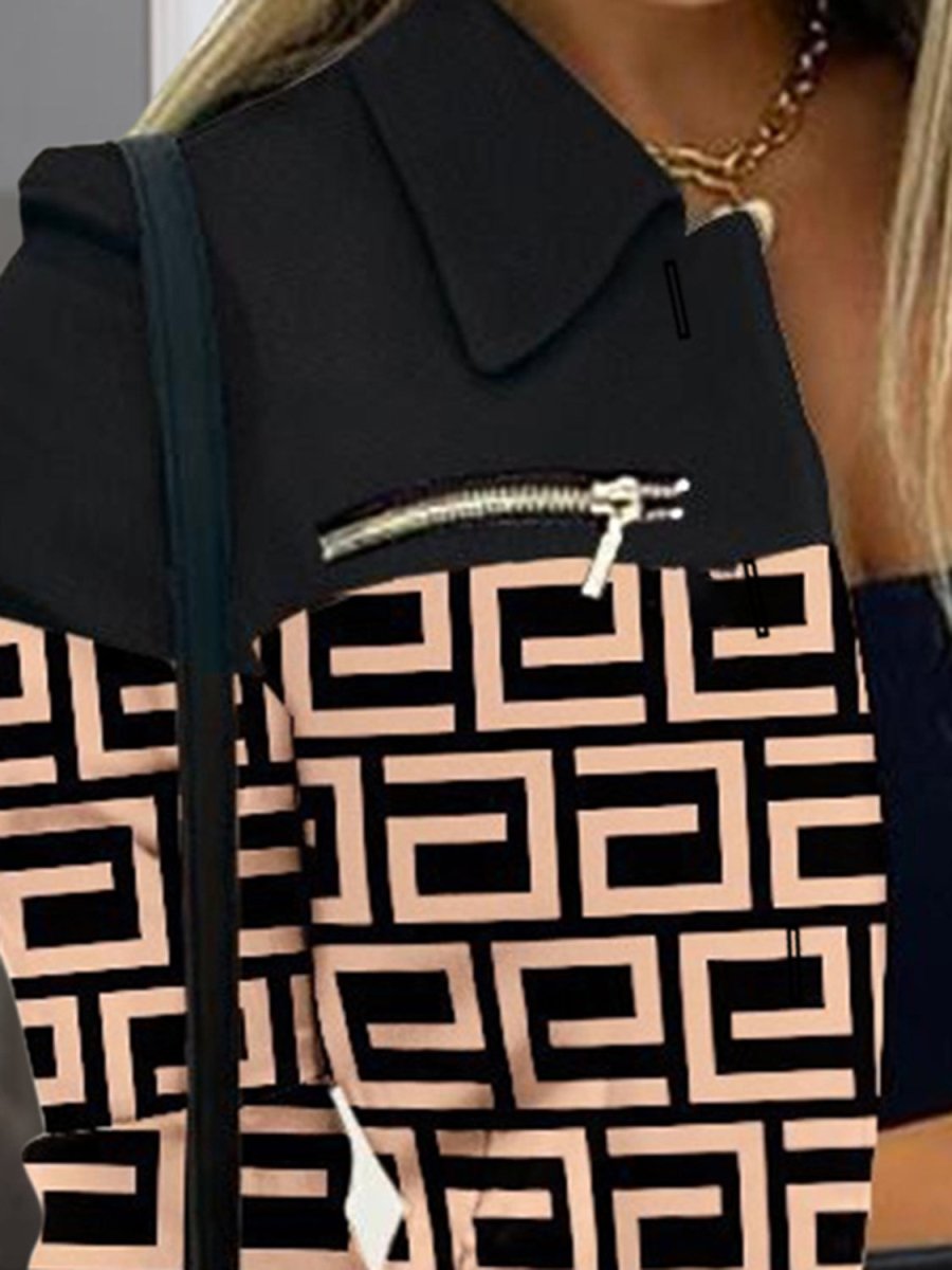Printed Button Up Zip Detail Shacket - AMVIM