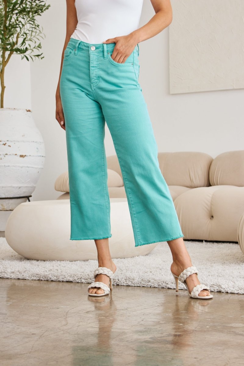 RFM Crop Chloe Full Size Tummy Control High Waist Raw Hem Jeans - AMVIM