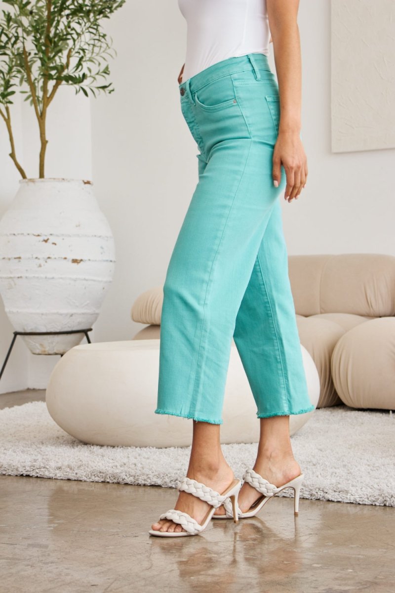 RFM Crop Chloe Full Size Tummy Control High Waist Raw Hem Jeans - AMVIM