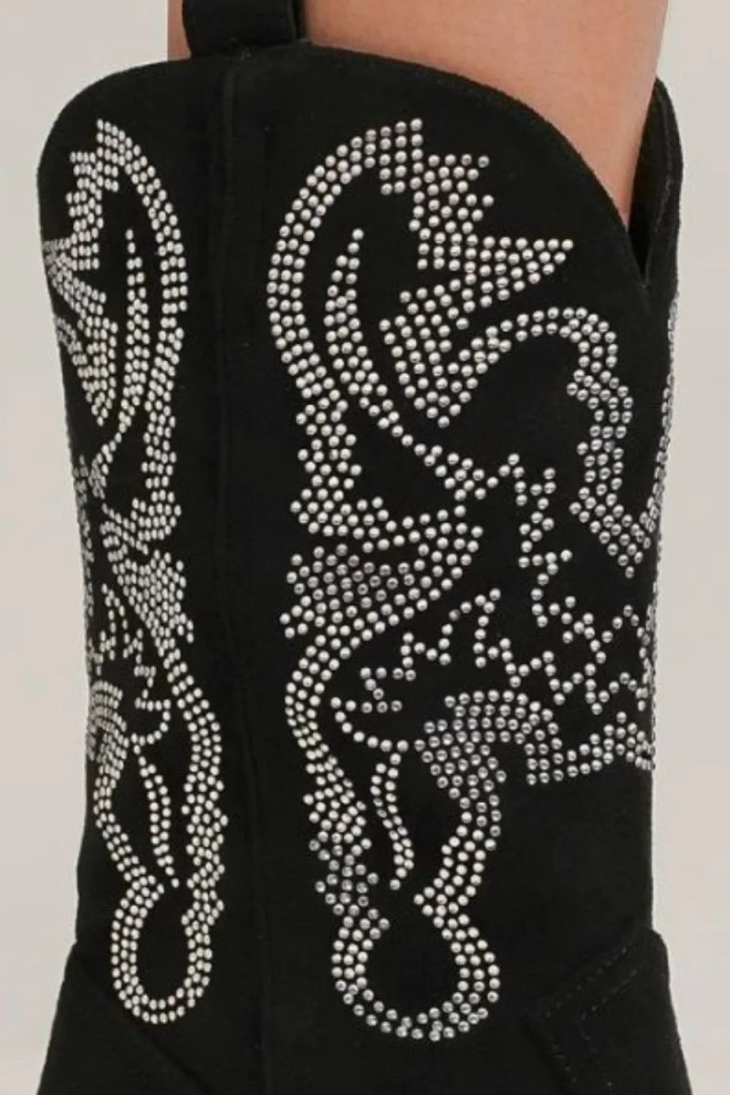 Rhinestone Point Toe Boots Mid - Heel Dress Shoes 58 Characters - AMVIM