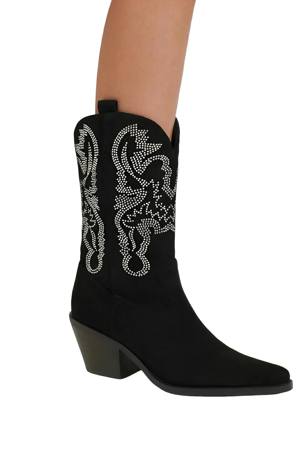 Rhinestone Point Toe Boots Mid - Heel Dress Shoes 58 Characters - AMVIM