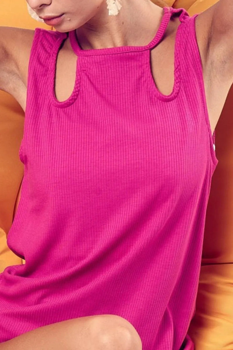 Rib Knit Shoulder Cut - Out Top for Everyday Modern Style - AMVIM