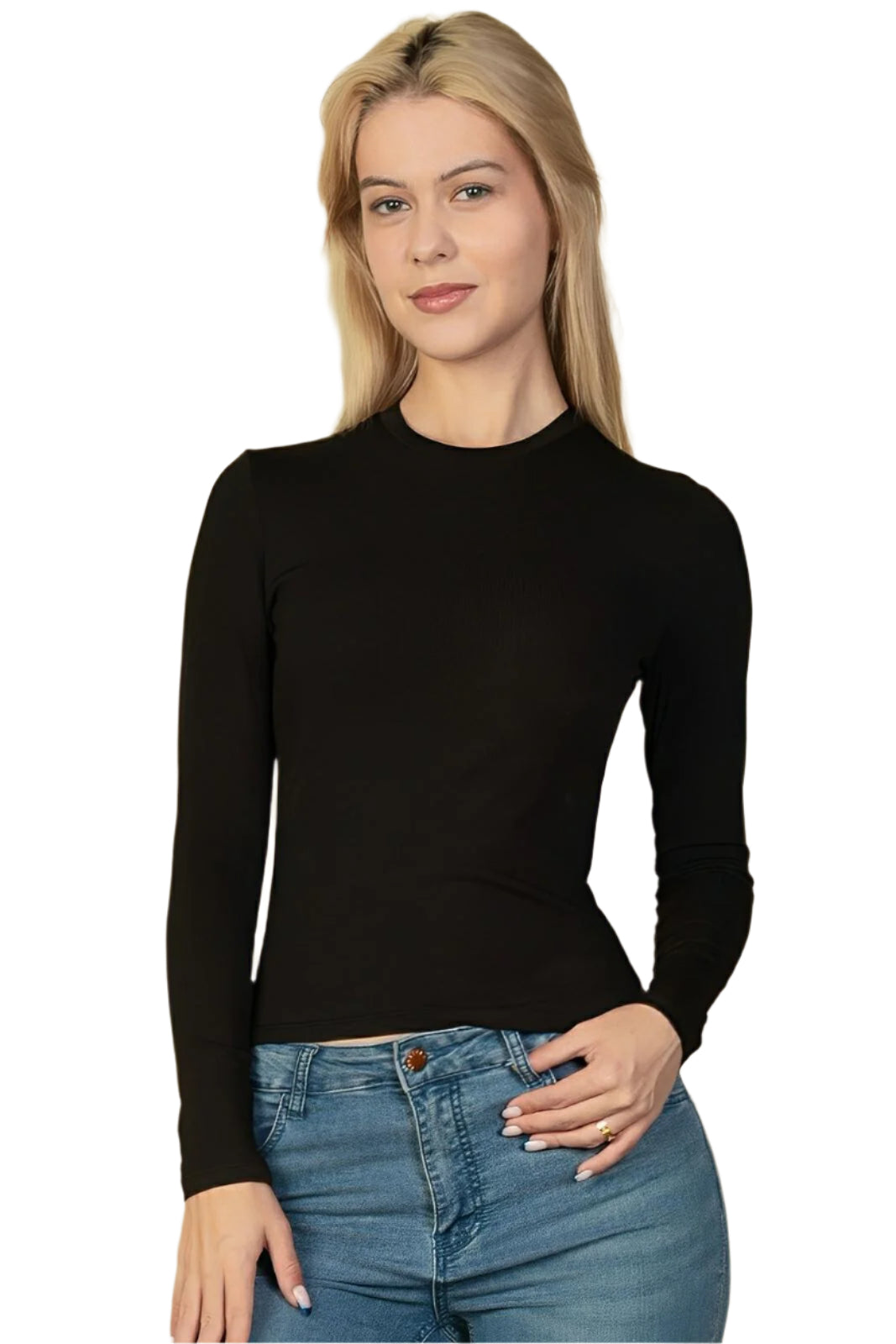 Ribbed Round Neck Long Sleeve Top - AMVIM