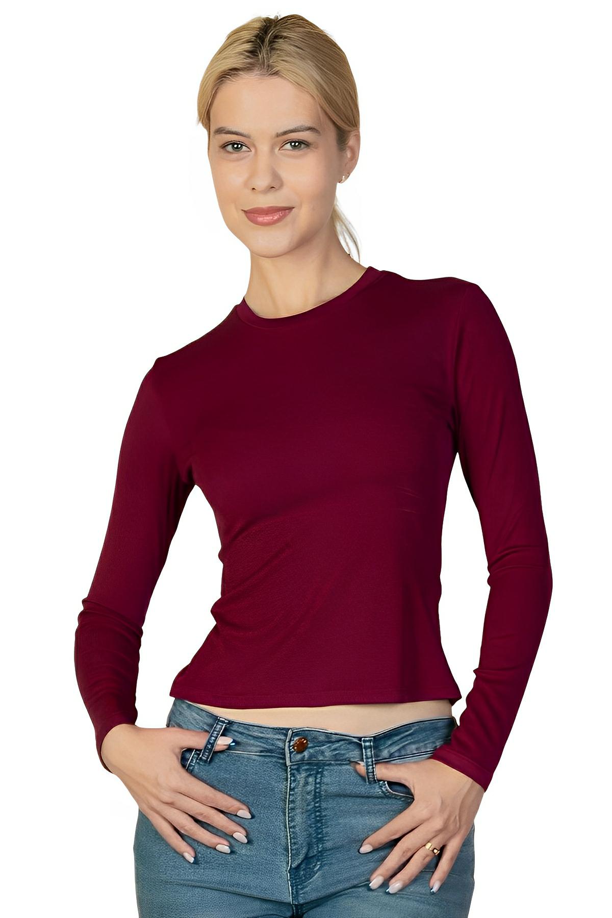 Ribbed Round Neck Long Sleeve Top - AMVIM