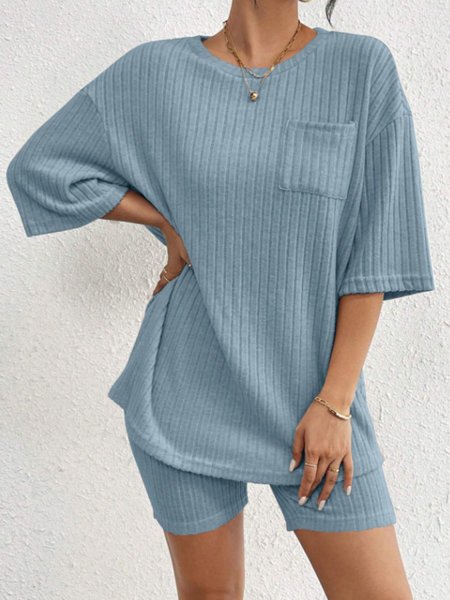Ribbed Round Neck Top and Shorts Set - AMVIM