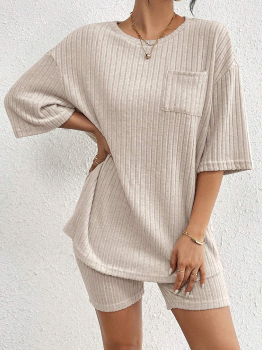 Ribbed Round Neck Top and Shorts Set - AMVIM