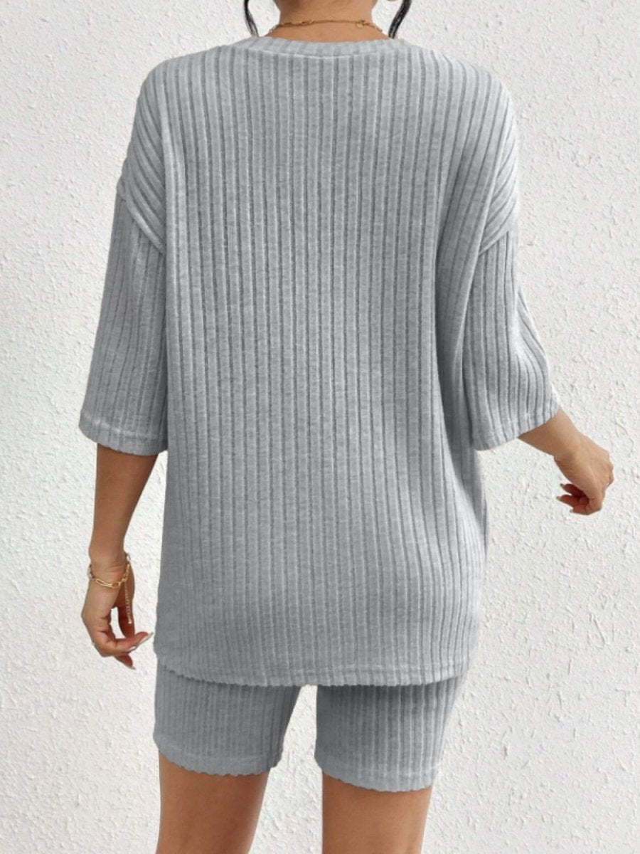 Ribbed Round Neck Top and Shorts Set - AMVIM