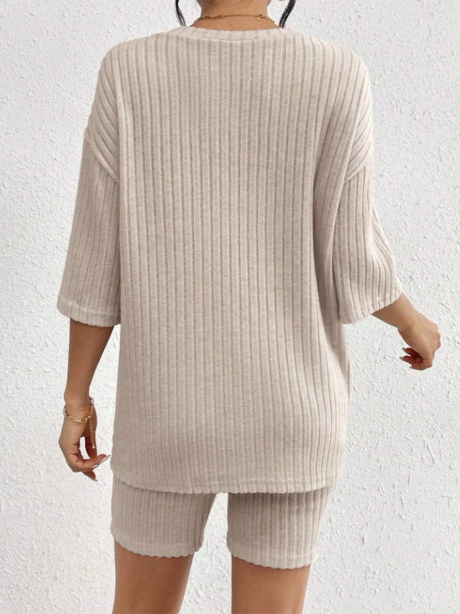 Ribbed Round Neck Top and Shorts Set - AMVIM