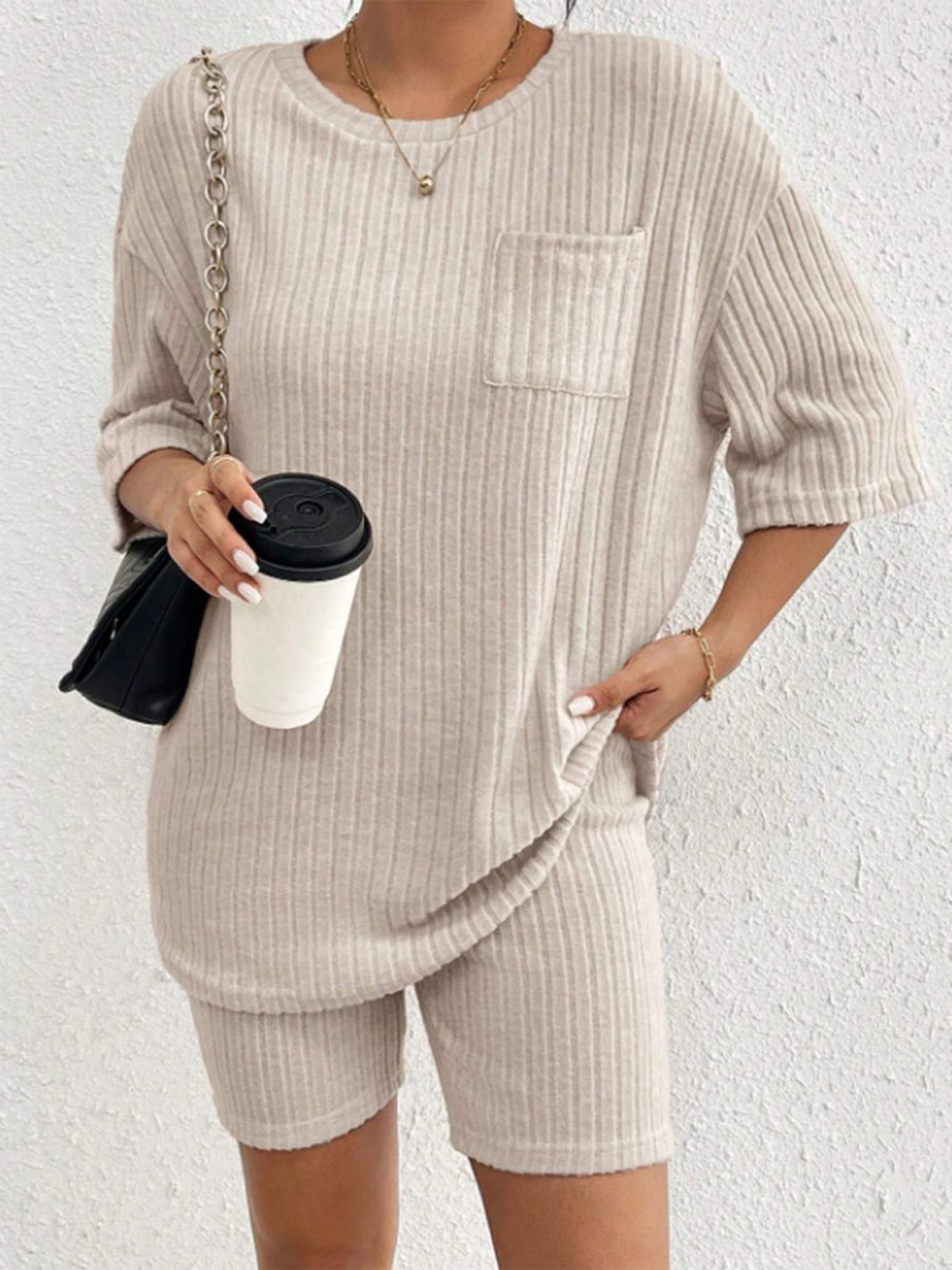 Ribbed Round Neck Top and Shorts Set - AMVIM