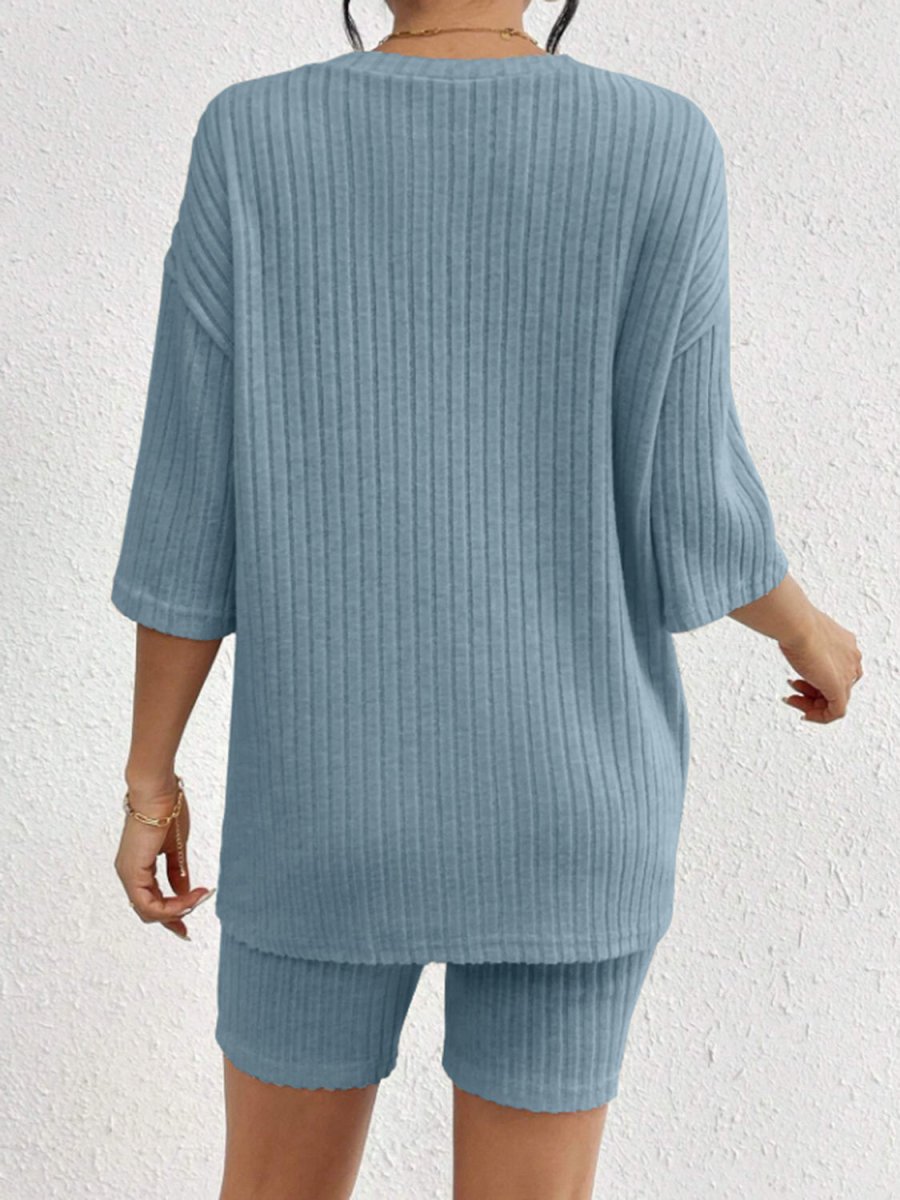 Ribbed Round Neck Top and Shorts Set - AMVIM
