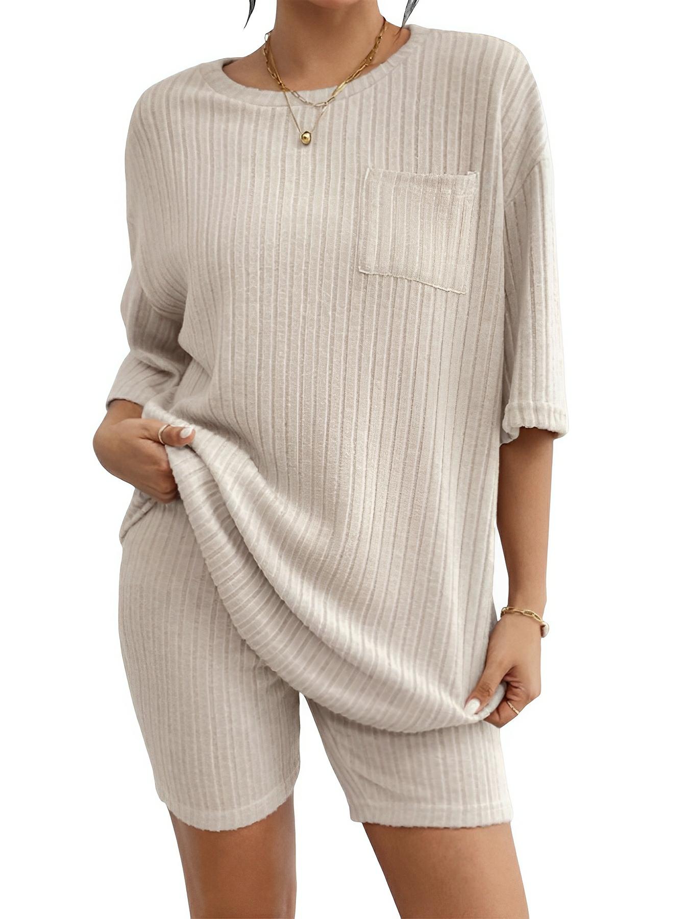 Ribbed Round Neck Top and Shorts Set - AMVIM