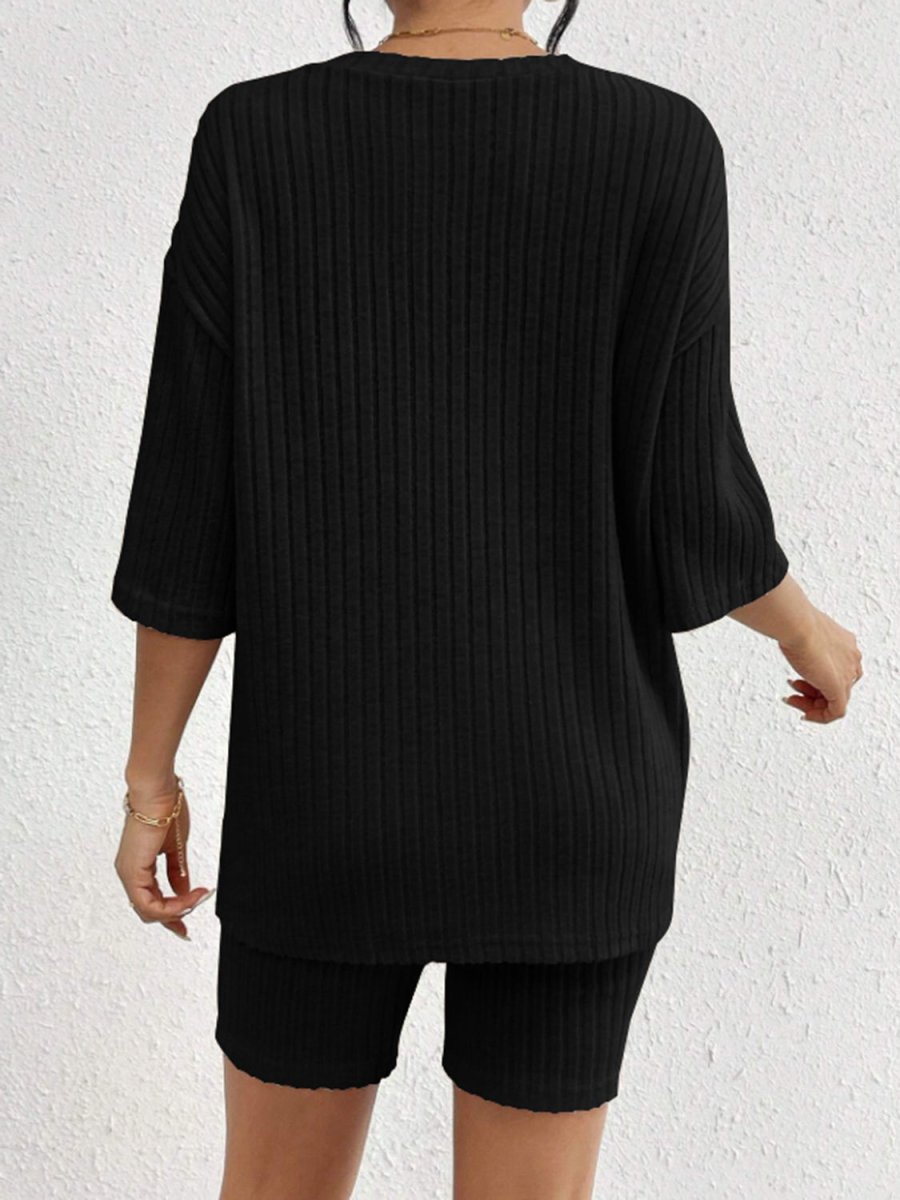 Ribbed Round Neck Top and Shorts Set - AMVIM